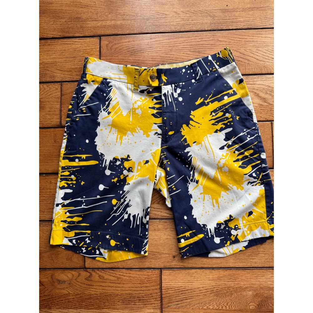 Loudmouth Golf Shorts Mens sz 32 Blue Yellow Splatter Paint Athletic‎ Casual